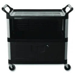 Rubbermaid Commercial 40.63 in. x 20.75 in. x 37.81 in. 300 lbs. Capacity 3 Shelves Plastic Xtra Equipment Cart - Black
