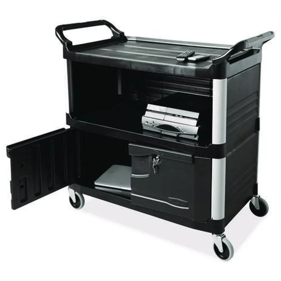 Rubbermaid Commercial 40.63 in. x 20.75 in. x 37.81 in. 300 lbs. Capacity 3 Shelves Plastic Xtra Equipment Cart - Black