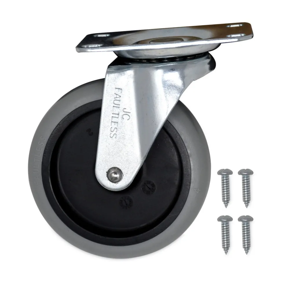 Rubbermaid Commercial 4 in. Wheel Swivel Mount Plate Non-Marking Plate Casters - Black/Gray/Silver