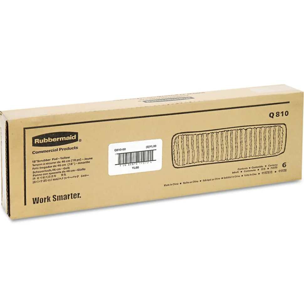 Rubbermaid Commercial 18 in. Vertical Polyprolene Stripes Microfiber Scrubber Pad - Yellow (6/Carton)