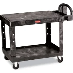 Rubbermaid Commercial 25.25 in. x 44 in. x 38.13 in. 500 lbs. Capacity 2 Flat Shelves Plastic Utility Cart - Black