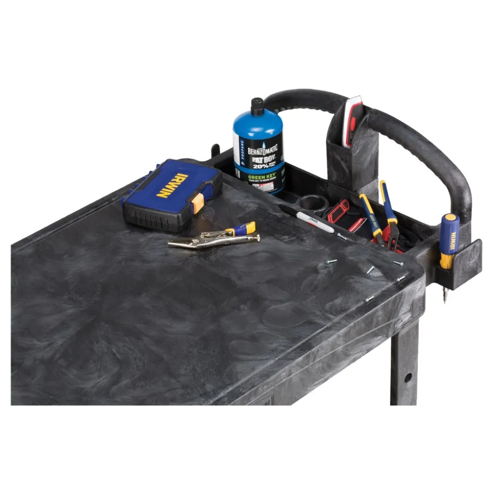 Rubbermaid Commercial 25.25 in. x 44 in. x 38.13 in. 500 lbs. Capacity 2 Flat Shelves Plastic Utility Cart - Black