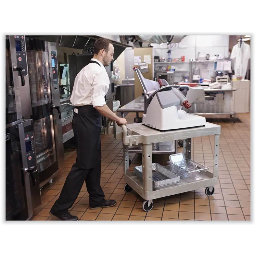Rubbermaid Commercial 25.25 in. x 44 in. x 38.13 in. 500 lbs. Capacity 2 Flat Shelves Plastic Utility Cart - Black