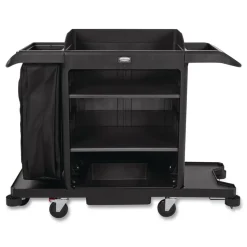 Rubbermaid Commercial 24.4 in. x 62.4 in. x 49 in. Full-Size 3-Shelf Housekeeping Cart - Black