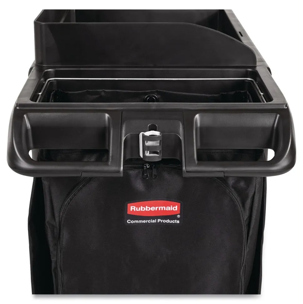 Rubbermaid Commercial 24.4 in. x 62.4 in. x 49 in. Full-Size 3-Shelf Housekeeping Cart - Black