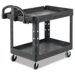 Rubbermaid Commercial 17.13 in. x 38.5 in. x 38.88 in. 500 lbs. Capacity 2 Lipped Shelves Heavy-Duty Plastic Utility Cart - Black