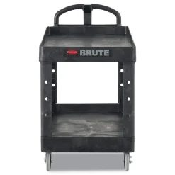 Rubbermaid Commercial 17.13 in. x 38.5 in. x 38.88 in. 500 lbs. Capacity 2 Lipped Shelves Heavy-Duty Plastic Utility Cart - Black