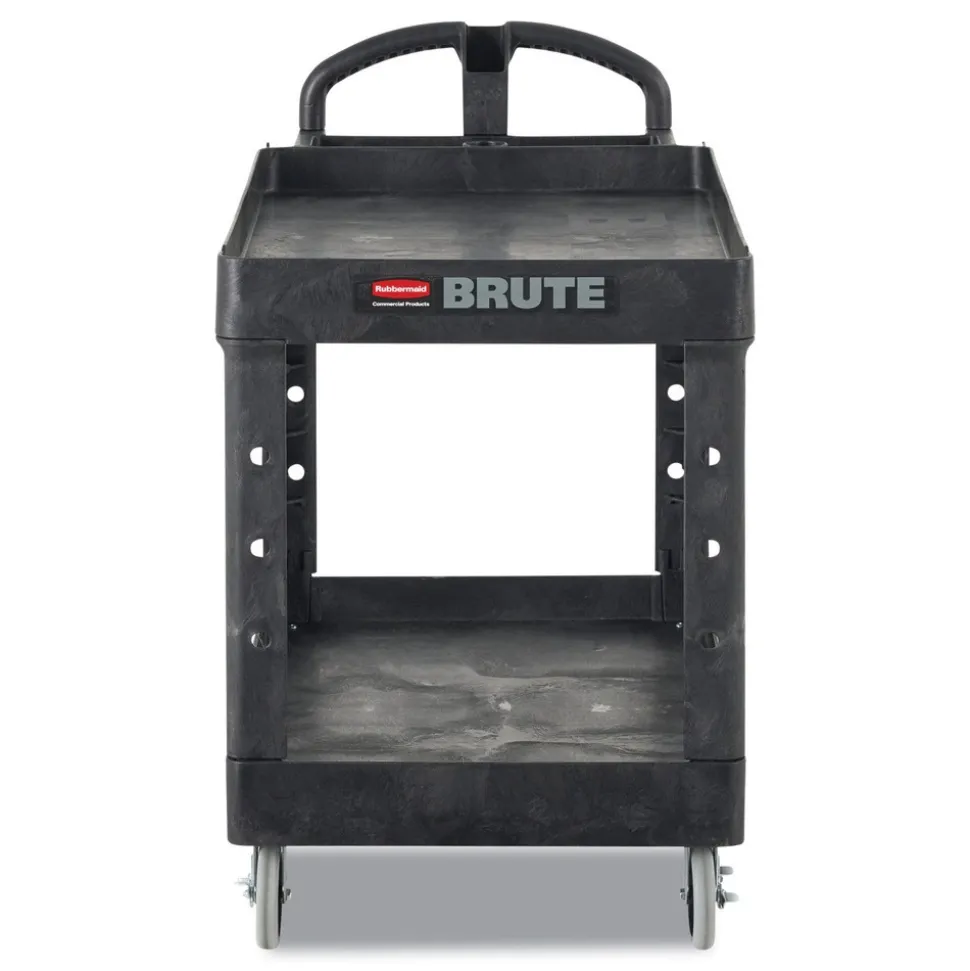 Rubbermaid Commercial 17.13 in. x 38.5 in. x 38.88 in. 500 lbs. Capacity 2 Lipped Shelves Heavy-Duty Plastic Utility Cart - Black