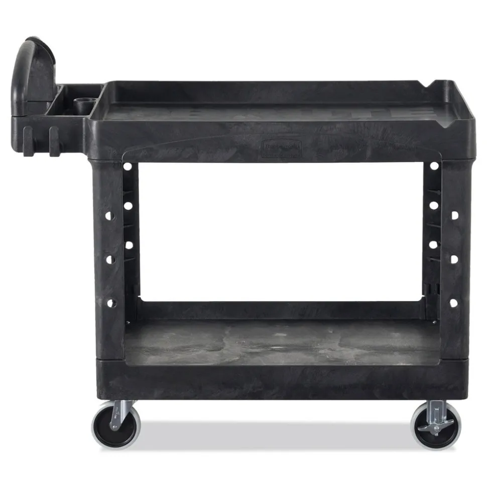 Rubbermaid Commercial 17.13 in. x 38.5 in. x 38.88 in. 500 lbs. Capacity 2 Lipped Shelves Heavy-Duty Plastic Utility Cart - Black