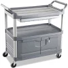 Rubbermaid Commercial 40.63 in. x 20 in. x 37.81 in. 300 lbs. Capacity 3 Shelves Plastic Xtra Instrument Cart with Locking Storage Area - Gray
