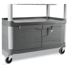 Rubbermaid Commercial 40.63 in. x 20 in. x 37.81 in. 300 lbs. Capacity 3 Shelves Plastic Xtra Instrument Cart with Locking Storage Area - Gray
