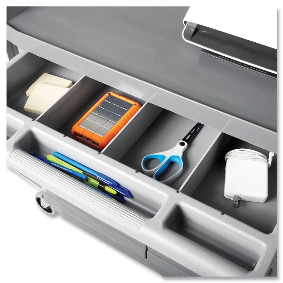 Rubbermaid Commercial 40.63 in. x 20 in. x 37.81 in. 300 lbs. Capacity 3 Shelves Plastic Xtra Instrument Cart with Locking Storage Area - Gray