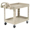 Rubbermaid Commercial 17.13 in. x 38.5 in. x 38.88 in. 500 lbs. Capacity 2 Shelves Plastic Heavy-Duty Utility Cart with Lipped Shelves - Beige