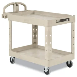 Rubbermaid Commercial 17.13 in. x 38.5 in. x 38.88 in. 500 lbs. Capacity 2 Shelves Plastic Heavy-Duty Utility Cart with Lipped Shelves - Beige