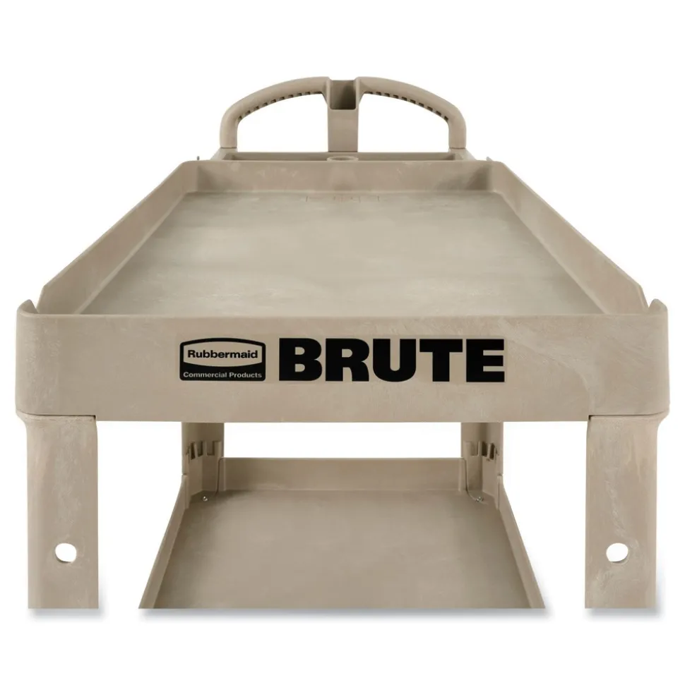 Rubbermaid Commercial 17.13 in. x 38.5 in. x 38.88 in. 500 lbs. Capacity 2 Shelves Plastic Heavy-Duty Utility Cart with Lipped Shelves - Beige