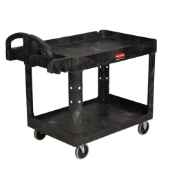 Rubbermaid Commercial 25.9 in. x 45.2 in. x 32.2 in. 500 lbs. Capacity 2 Lipped Shelves Heavy-Duty Plastic Utility Cart - Black
