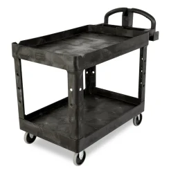 Rubbermaid Commercial 25.9 in. x 45.2 in. x 32.2 in. 500 lbs. Capacity 2 Lipped Shelves Heavy-Duty Plastic Utility Cart - Black