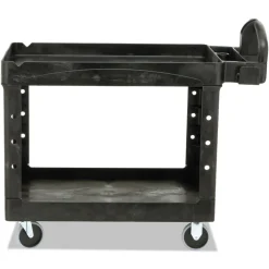Rubbermaid Commercial 25.9 in. x 45.2 in. x 32.2 in. 500 lbs. Capacity 2 Lipped Shelves Heavy-Duty Plastic Utility Cart - Black