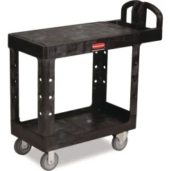 Rubbermaid Commercial 19.19 in. x 37.88 in. x 33.33 in. 500 lb. Capacity Plastic Flat Shelf Utility Cart - Black