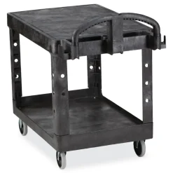 Rubbermaid Commercial 19.19 in. x 37.88 in. x 33.33 in. 500 lb. Capacity Plastic Flat Shelf Utility Cart - Black