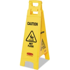 Rubbermaid Commercial 12 in. x 16 in. x 38 in. 4-Sided Caution Wet Floor Sign - Yellow