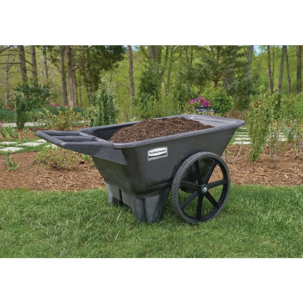 Rubbermaid Commercial 32.75 in. x 58 in. x 28.25 in. 300 lbs. Capacity Big Wheel Agriculture Wheelbarrow - Black
