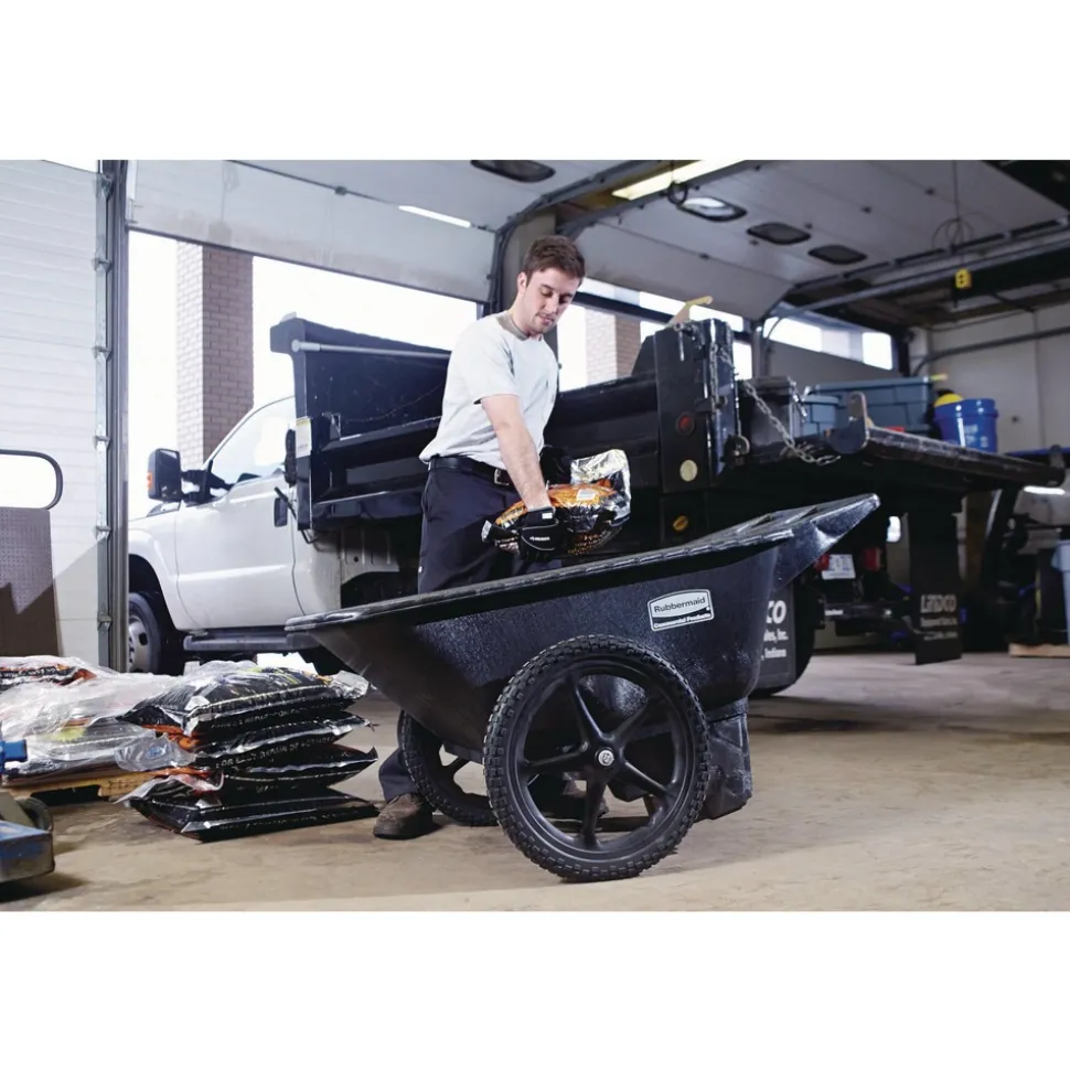 Rubbermaid Commercial 32.75 in. x 58 in. x 28.25 in. 300 lbs. Capacity Big Wheel Agriculture Wheelbarrow - Black