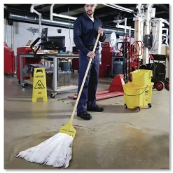 Rubbermaid Commercial 54 in. Invader Wood Side-Gate Wet-Mop Handle - Natural/Yellow