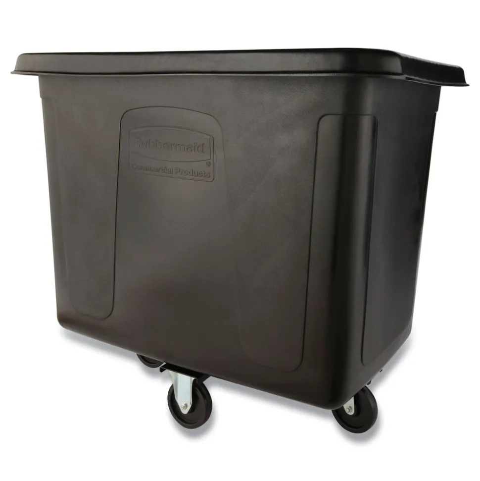 Rubbermaid Commercial 400 lbs. Capacity 12 cu-ft. Polyethylene/Metal Frame Medium-Density Cube Truck - Black