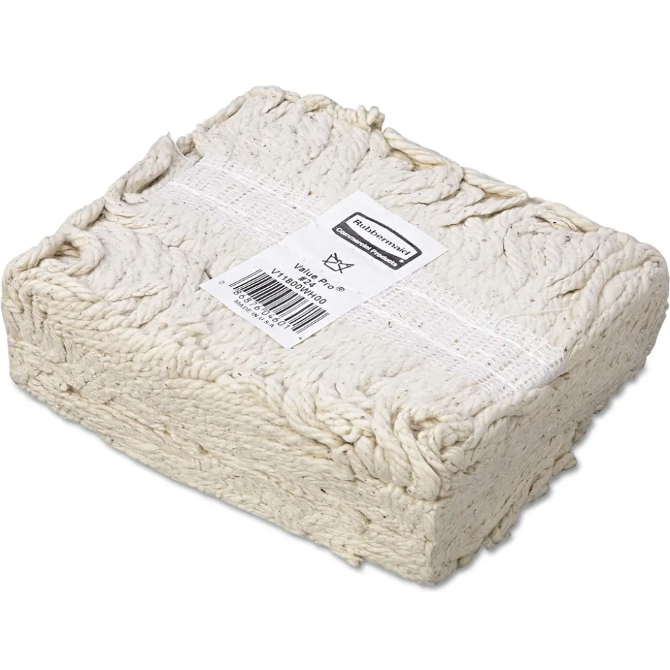 Rubbermaid Commercial 24 oz. 1 in. Band Economy Cut-End Cotton Wet Mop Head - White (12/Carton)