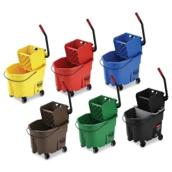 Rubbermaid Commercial 35 qt. WaveBrake 2.0 Side-Press Plastic Bucket/Wringer Combos - Brown
