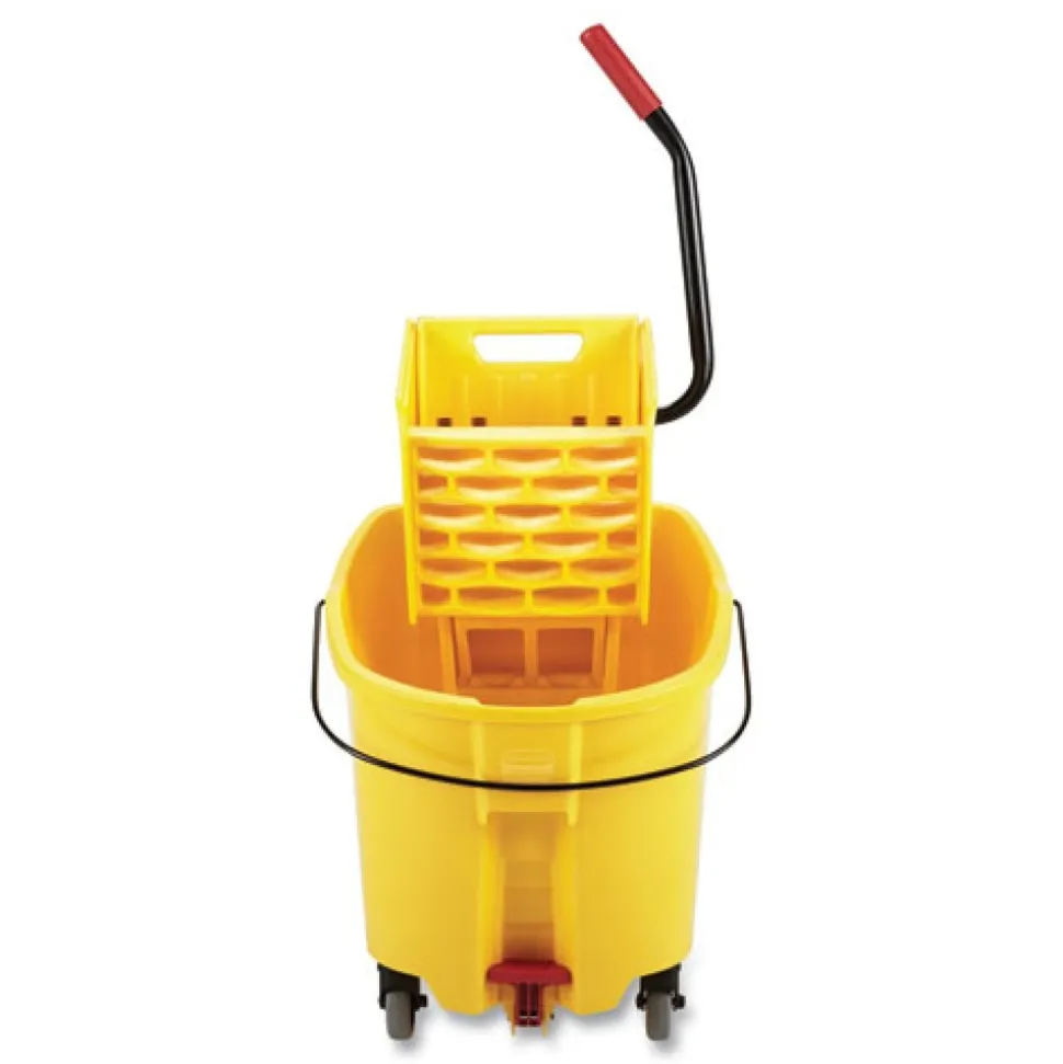 Rubbermaid Commercial 44 qt. WaveBrake 2.0 Down-Press Plastic Bucket/Wringer Combos - Yellow