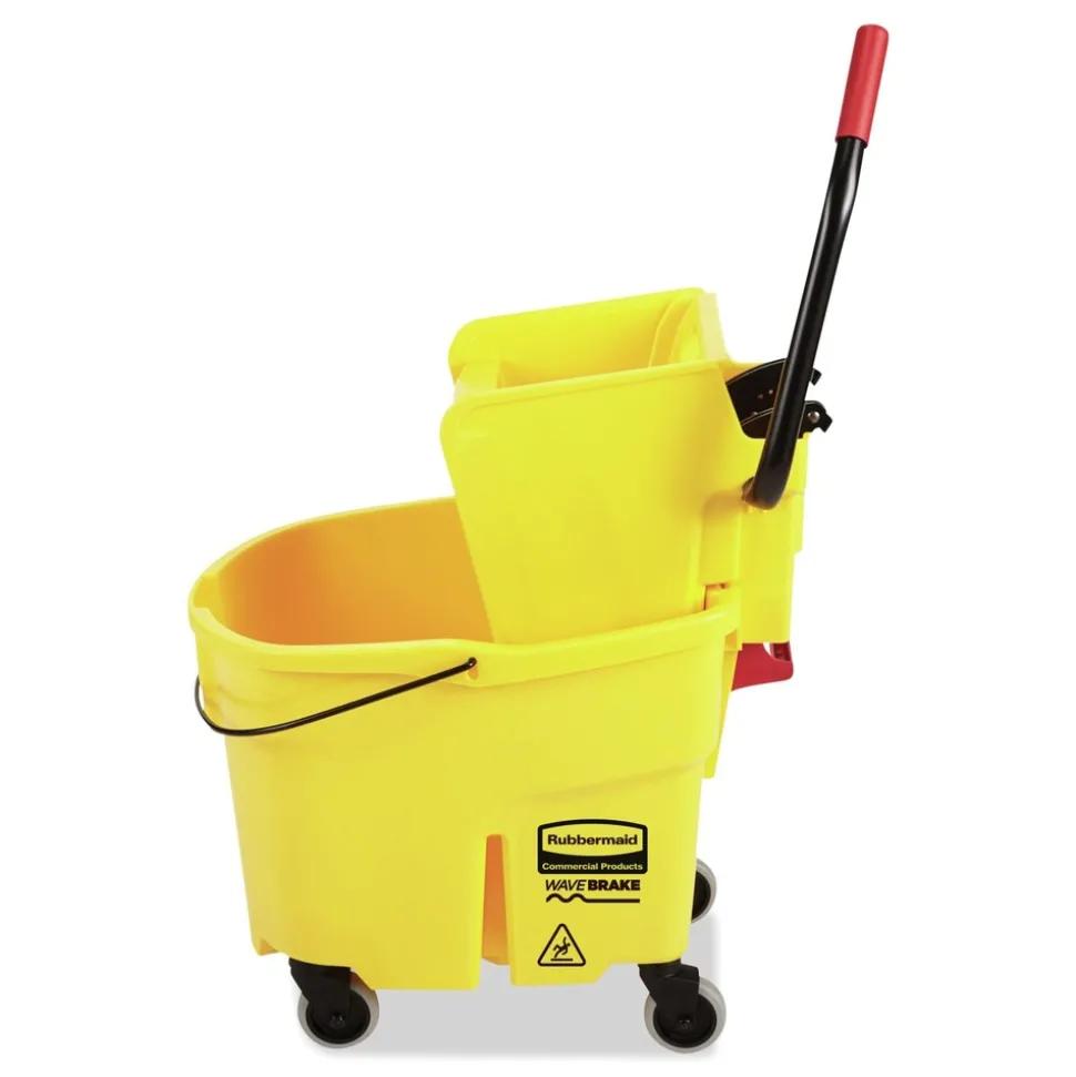 Rubbermaid Commercial 35 qt. WaveBrake 2.0 Side-Press Plastic Bucket/Wringer Combos - Yellow