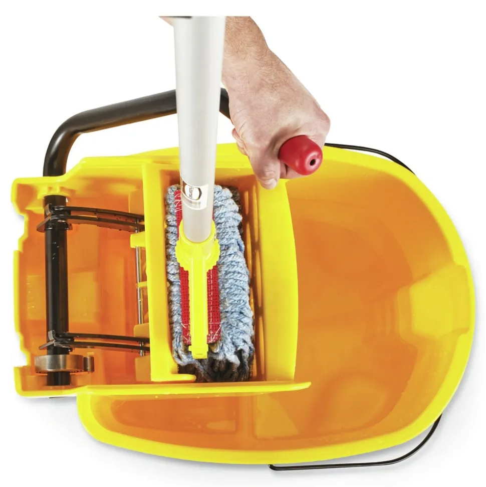 Rubbermaid Commercial 35 qt. WaveBrake 2.0 Side-Press Plastic Bucket/Wringer Combos - Yellow