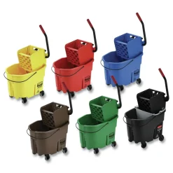 Rubbermaid Commercial 35 qt. WaveBrake 2.0 Down-Press Plastic Bucket/Wringer Combos - Black