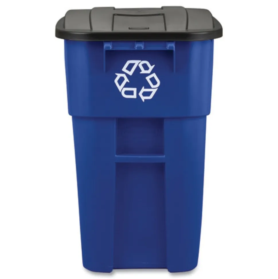 Rubbermaid Commercial Brute 50-Gallon Square Recycling Rollout Container - Blue