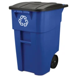 Rubbermaid Commercial Brute 50-Gallon Square Recycling Rollout Container - Blue