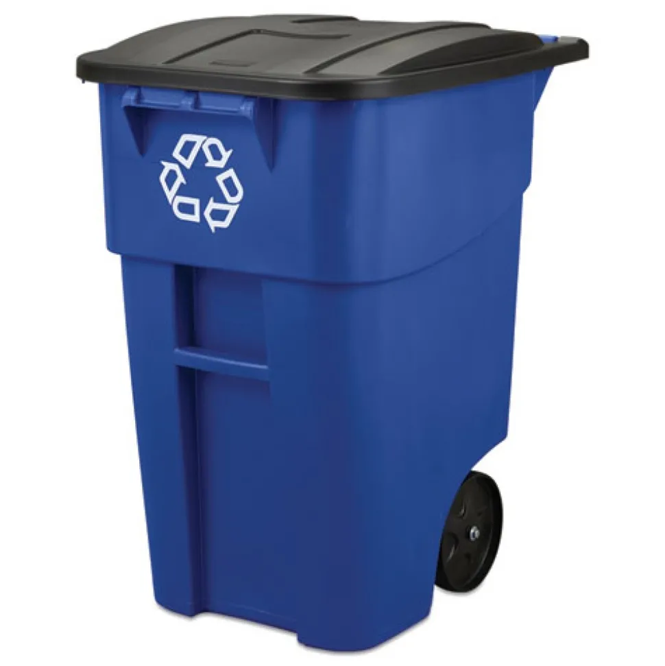 Rubbermaid Commercial Brute 50-Gallon Square Recycling Rollout Container - Blue