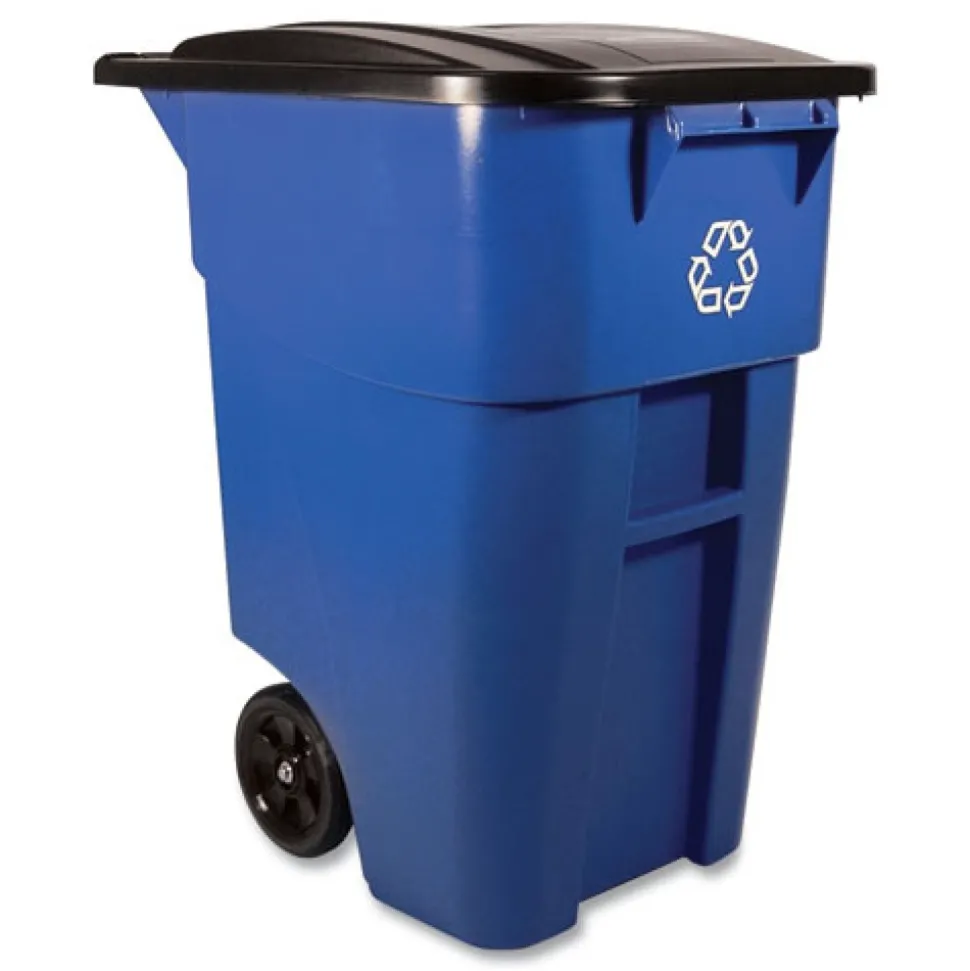 Rubbermaid Commercial Brute 50-Gallon Square Recycling Rollout Container - Blue