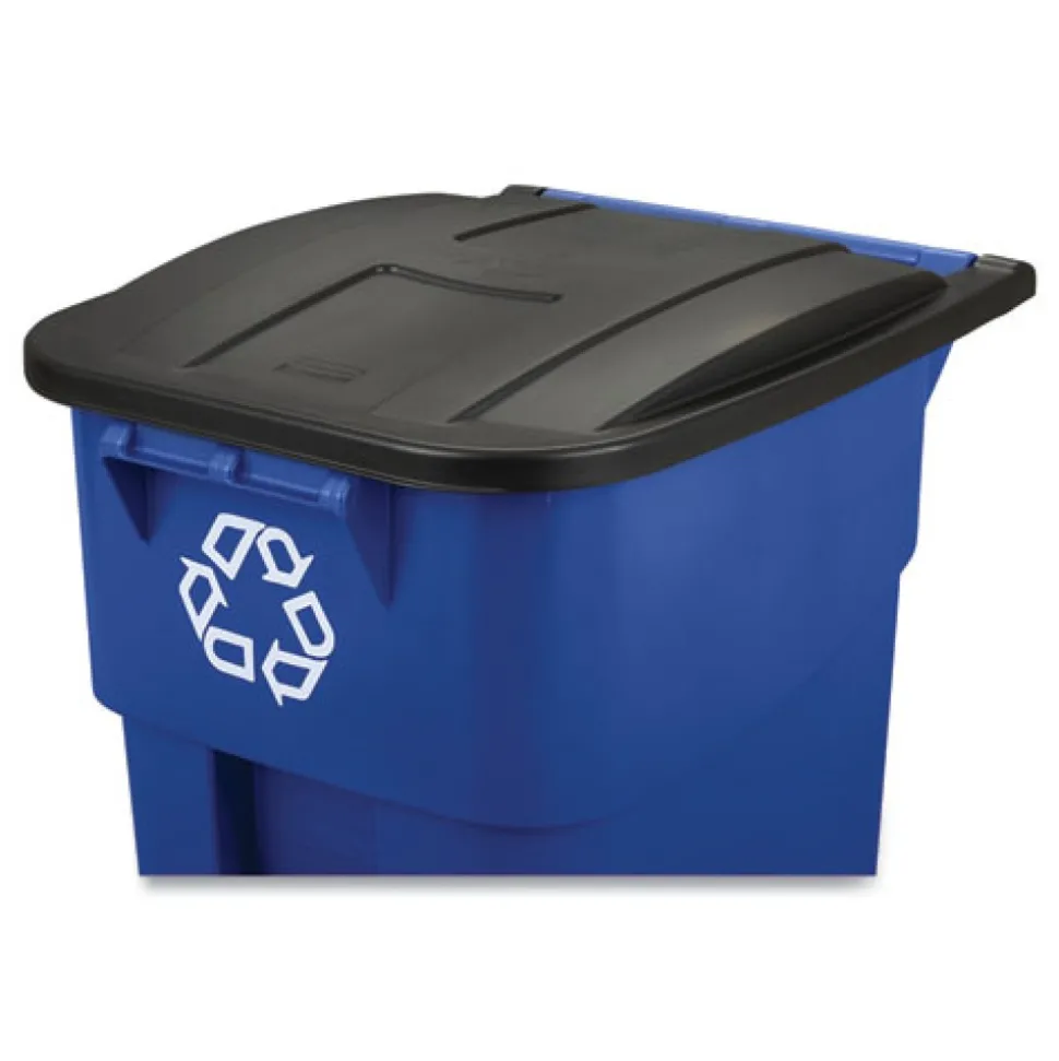 Rubbermaid Commercial Brute 50-Gallon Square Recycling Rollout Container - Blue