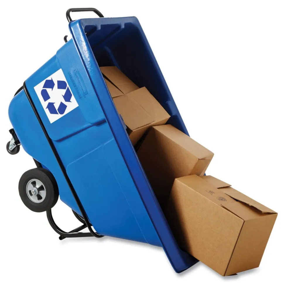 Rubbermaid Commercial BRUTE 1,250 lb Capacity 1 cu. Yd. Plastic/Steel Frame Rotomolded Recycling Tilt Truck - Blue