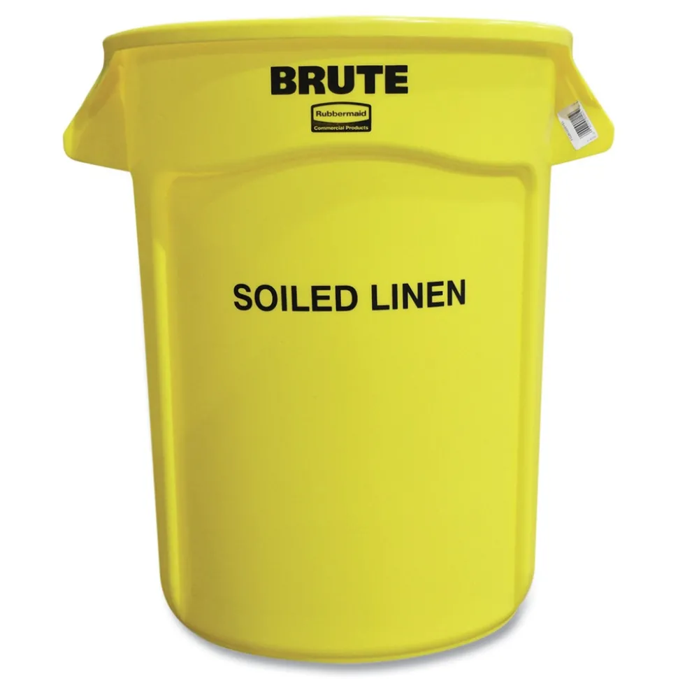 Rubbermaid Commercial Brute 32 gal (Soiled Linen) Imprint Plastic Vented Container - Round Yellow