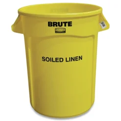 Rubbermaid Commercial Brute 32 gal (Soiled Linen) Imprint Plastic Vented Container - Round Yellow