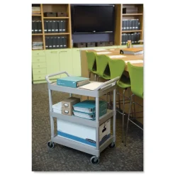 Rubbermaid Commercial Economy 3-Shelf Plastic Cart - Platinum