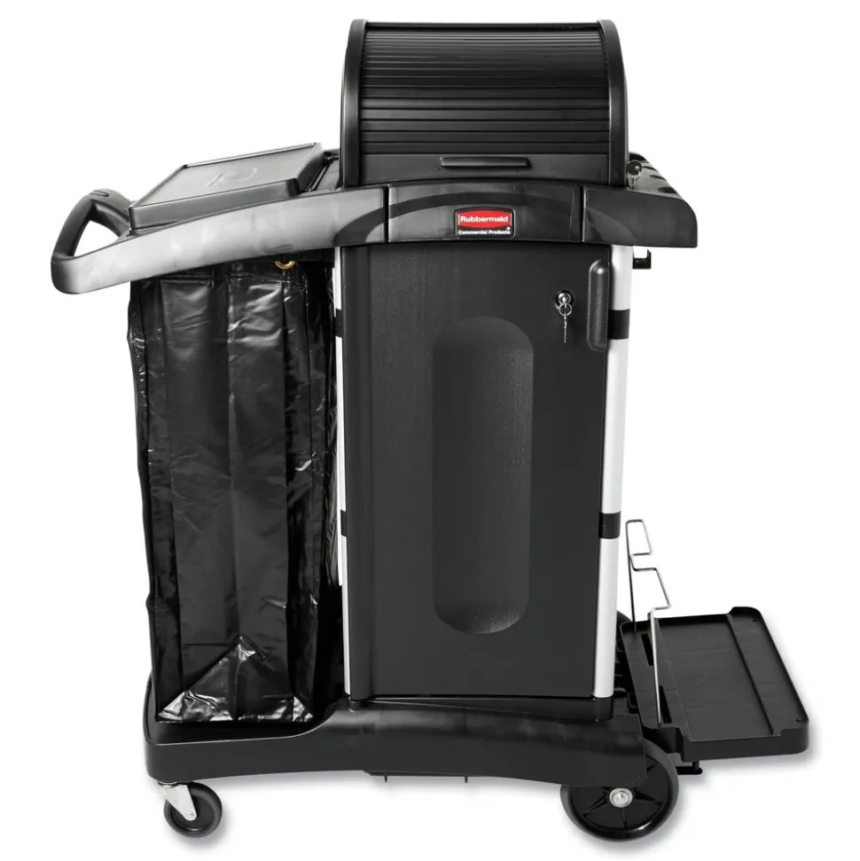 Rubbermaid Commercial Executive High Security 23.1 in. x 39.6 in. x 27.5 in. Janitorial Cleaning Cart - Black