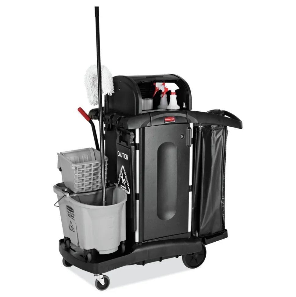Rubbermaid Commercial Executive High Security 23.1 in. x 39.6 in. x 27.5 in. Janitorial Cleaning Cart - Black