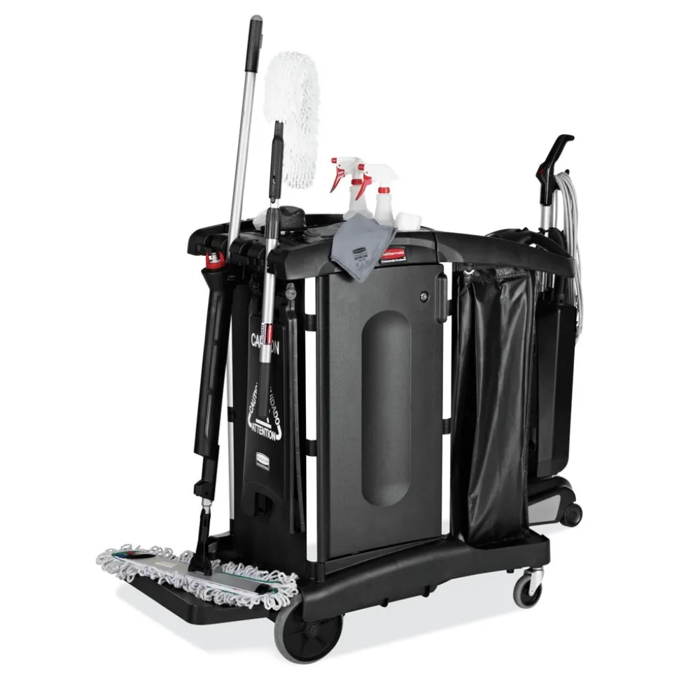Rubbermaid Commercial Executive High Security 23.1 in. x 39.6 in. x 27.5 in. Janitorial Cleaning Cart - Black