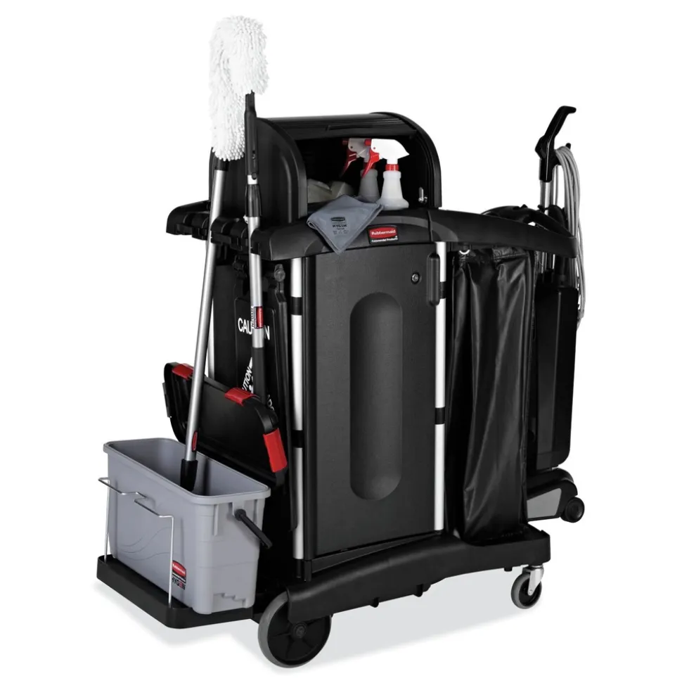 Rubbermaid Commercial Executive High Security 23.1 in. x 39.6 in. x 27.5 in. Janitorial Cleaning Cart - Black