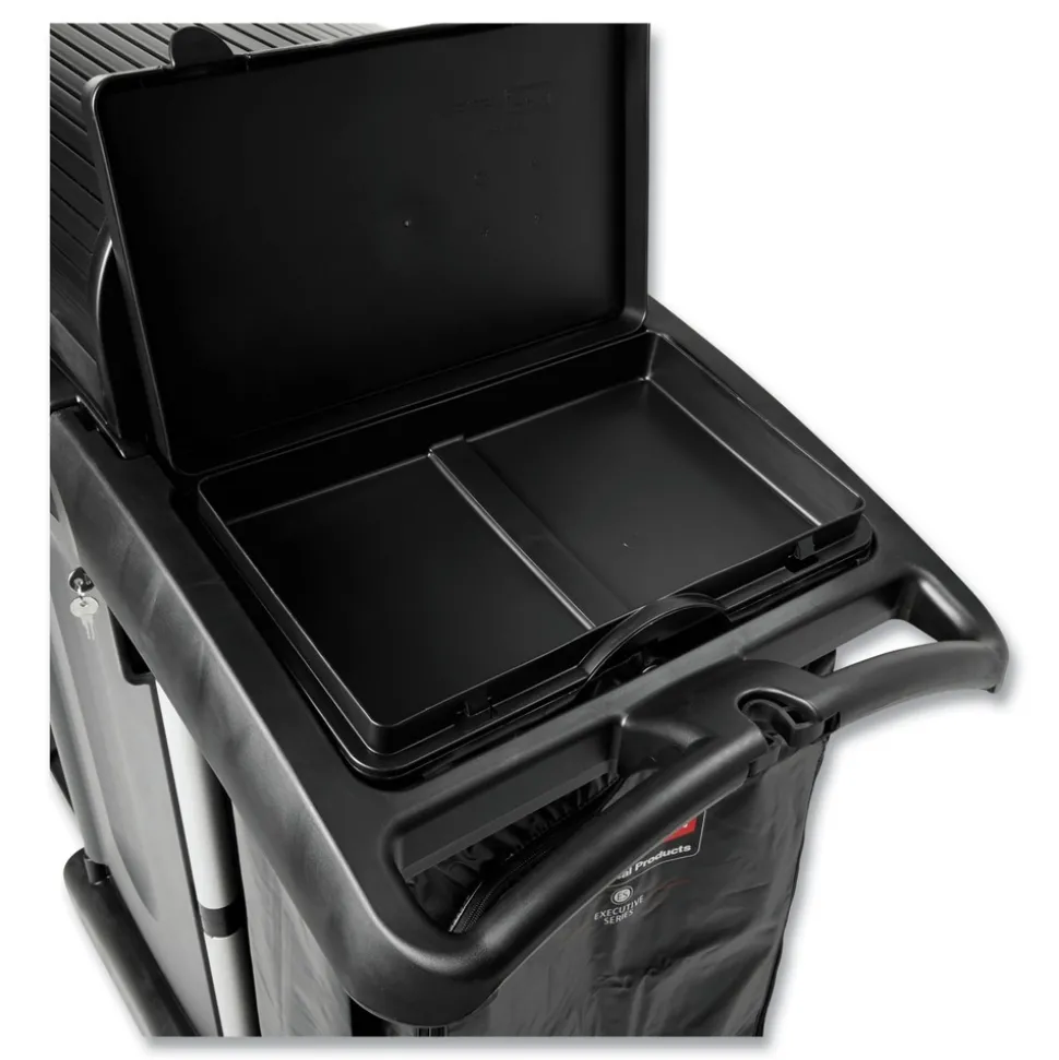 Rubbermaid Commercial Executive High Security 23.1 in. x 39.6 in. x 27.5 in. Janitorial Cleaning Cart - Black