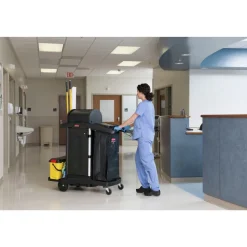 Rubbermaid Commercial Executive High Security 23.1 in. x 39.6 in. x 27.5 in. Janitorial Cleaning Cart - Black